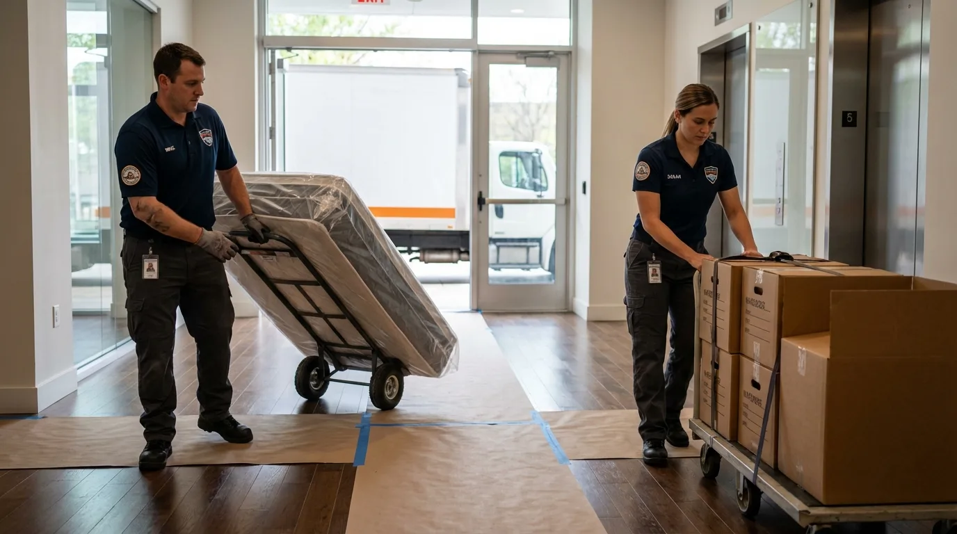 Professional apartment movers loading elevator in Calvert City, KY