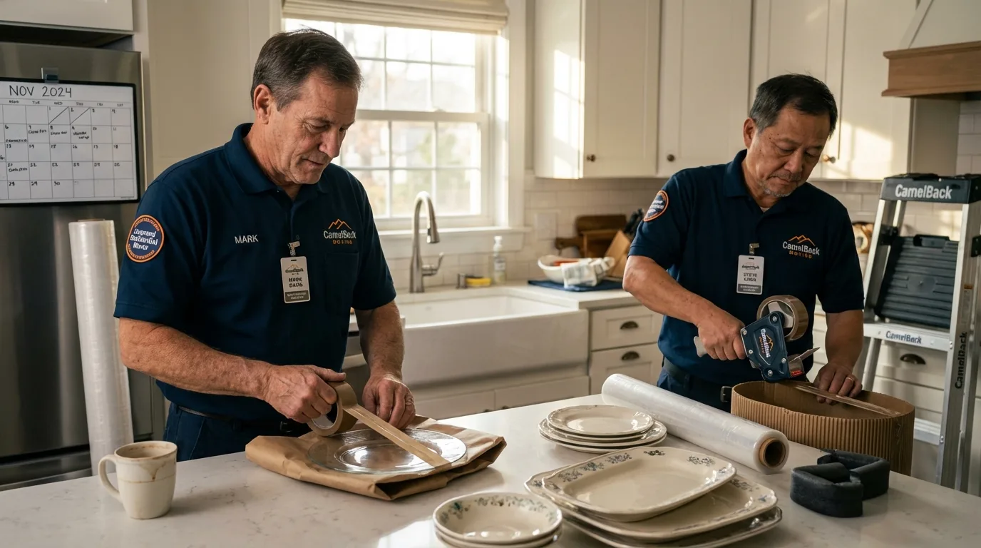 Professional crew packing kitchen dishware in Calvert City, KY